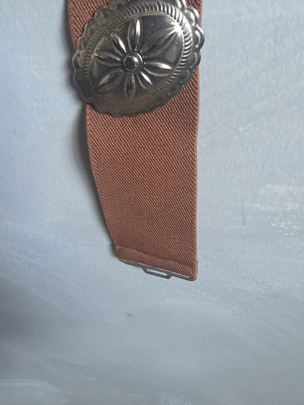 Western Style 5 Concho Tin Belt Brown Elastic Hook Eye Closure One Size